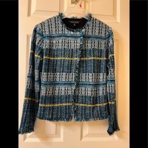 SOLD - On another Platform! Ming Wang Multicolor Tweed Fringe Jacket Snap Button